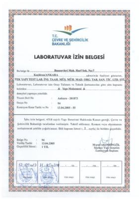 Laboratuvar zin Belgesi