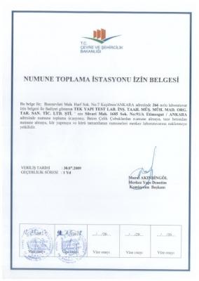 Numune Toplama zin Belgesi 1